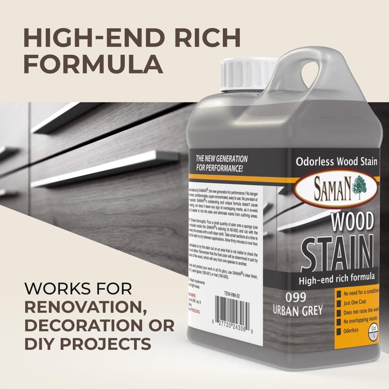 SamaN Interior Water Based Wood Stain - Natural Stain for Furniture, Moldings, Wood Paneling, Cabinets (Urban Grey TEW-099-32, 32 oz) - Image 2